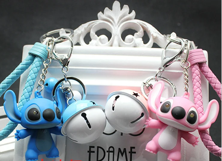 

29 Styles New Arrival Cartoon Lilo and Stitch Keychain LED Stitch Key Ring Sound Flash Rope Bell Backpack Pandent Gifts