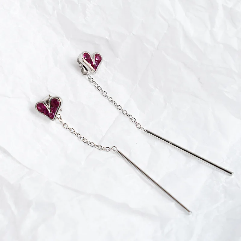 925 Sterling Silver Simple Red Love Tassel Earrings Women New Design Professional Wear Jewelry Accessories Girlfriend Gift - Image 3