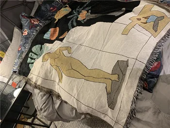 

Retro Character Gardening Sofa Throw Knit Throw Blanket for Bed Jamaican Classical Tapestry Home Decorative Carpet Floor Mat