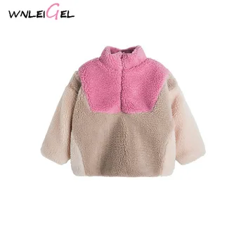 

WLG girls winter patchwork hoodies kids thick pink blue turtleneck long sleeve hoodie baby girl warm all match clothes 3-7 years