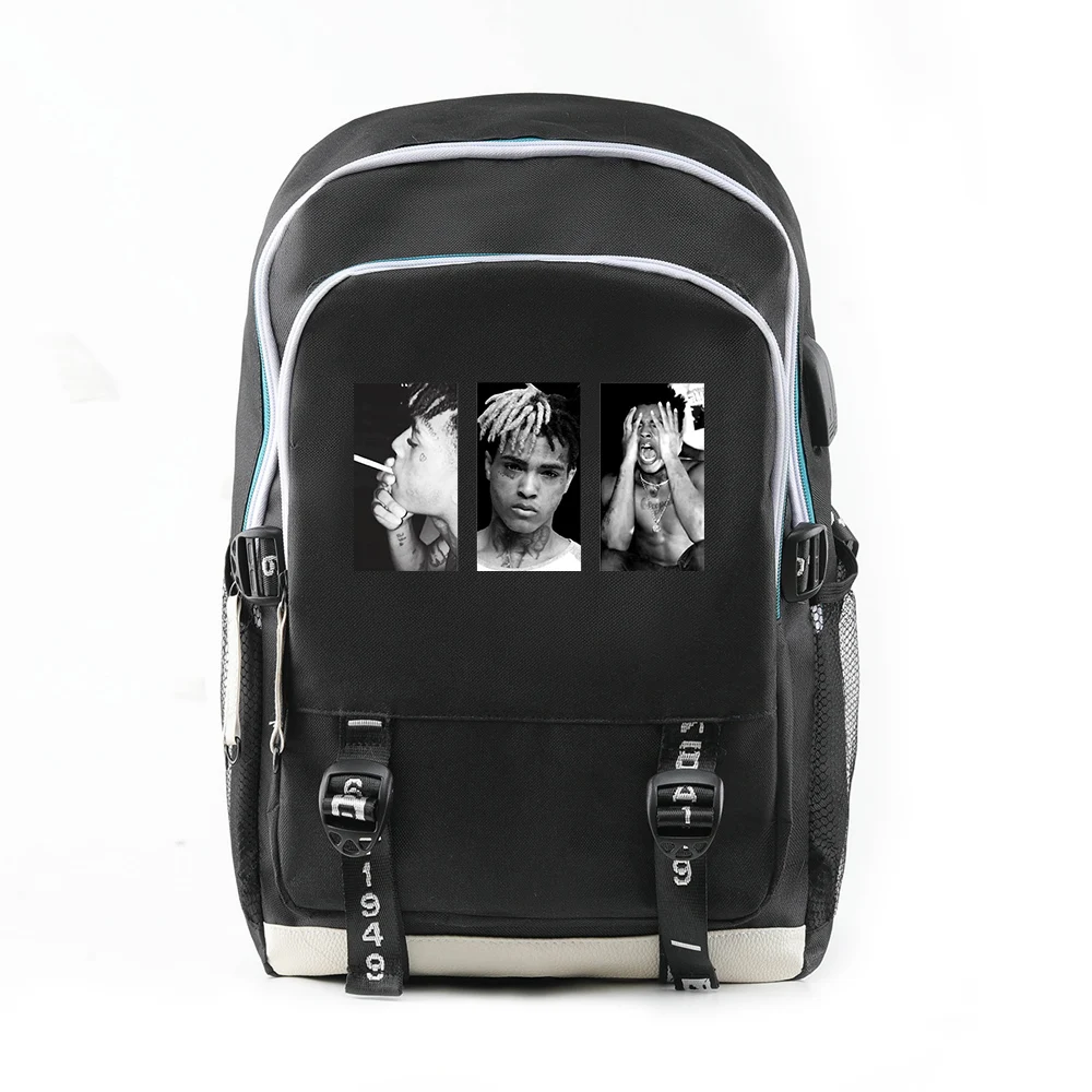 1XXXTentacion Холщовая Сумка с принтом с usb зарядным портом функциональный рюкзак подростковый школьный стиль растягивающиеся холщовые рюкзаки с пряжкой