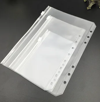 Cartelle con cerniera per raccoglitore A 5A6 A7 B5 A4 per raccoglitore per notebook a 6 anelli Borse trasparenti per archiviazione documenti a fogli mobili
