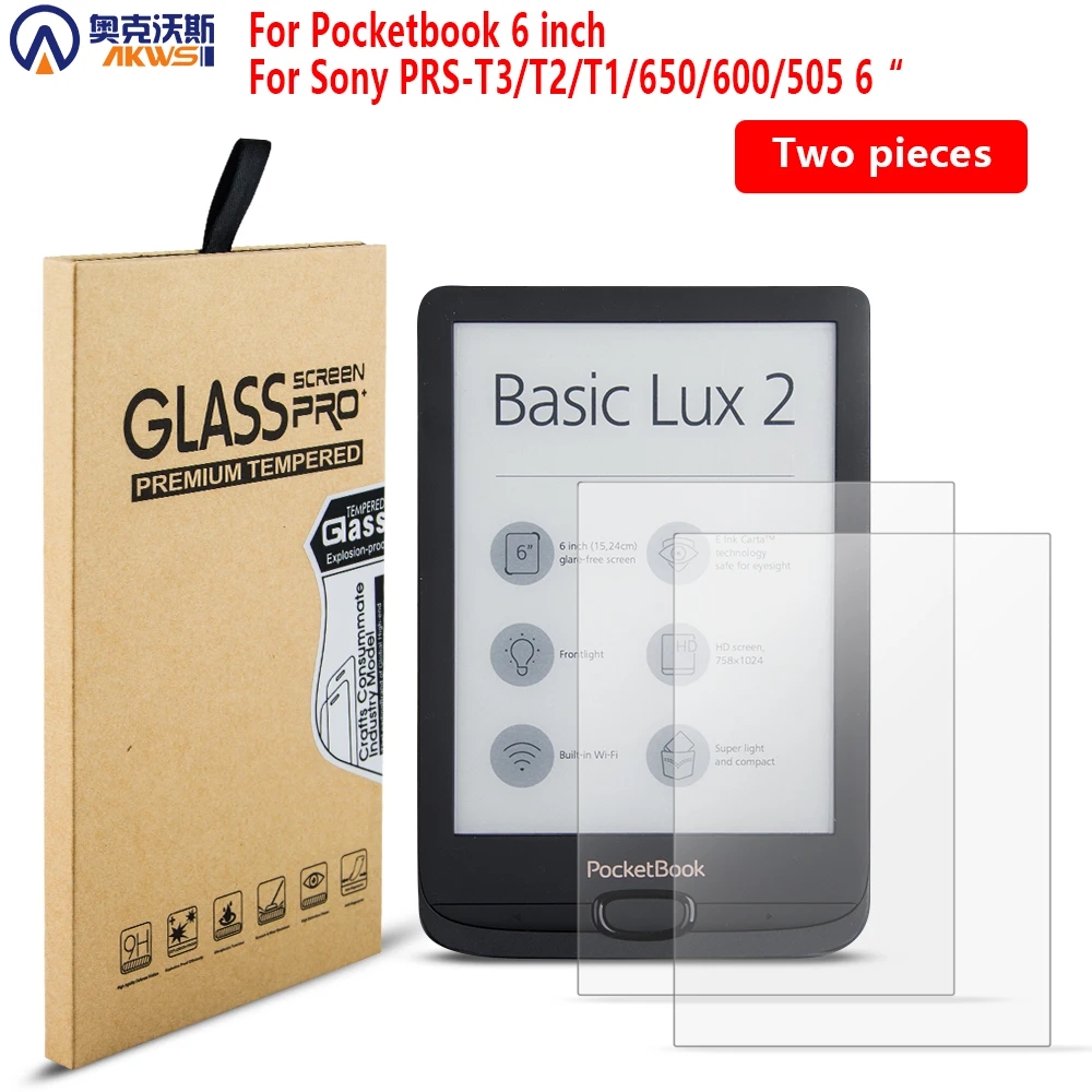 

2pcs Tempered glass screen protector for Pocketbook 616/624/614/622/626 6" screen protective guard for sony reader PRS T3 T2 T1