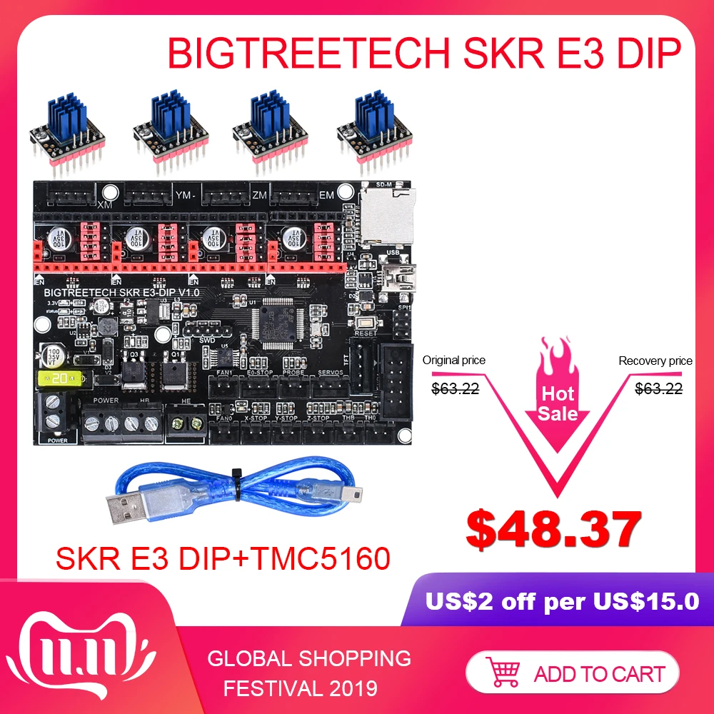 Preise BIGTREETECH SKR E3 DIP V1.0 Control Board 32Bit + TMC2208 TMC2130 TMC5160 3D Drucker Teile Für Ender 3 5 Pro VS SKR V1.3 mini E3
