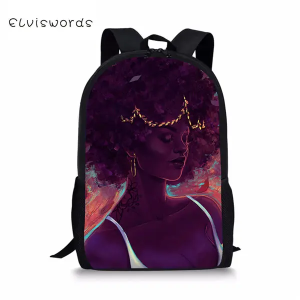 CDWX937C ELVISWORDS, детский школьный рюкзак, черный, с рисунком афро, для девочек, школьные сумки-книжки, дизайнерский комплект из 3 предметов, школьные сумки для студентов - Цвет: CDWX937C