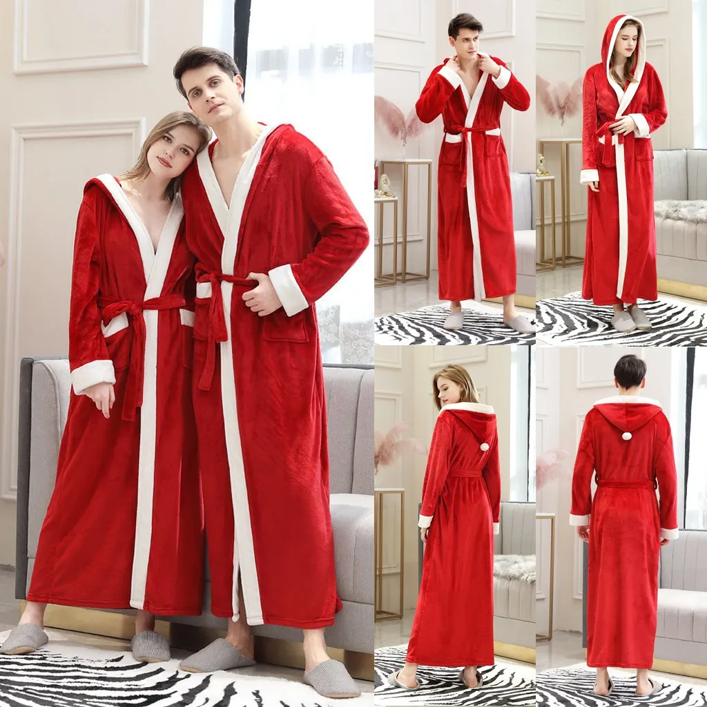 Халаты для пары, Рождественский длинный халат, женская накидка, длинная ночная рубашка, Рождественская Домашняя одежда, халат с длинными рукавами, пальто, пижама mujer