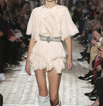 

CBAFU CBAFU summer runway irregular summer dress women patchwork lace ruffles flare sleeve short chiffon dress party vestidos F3