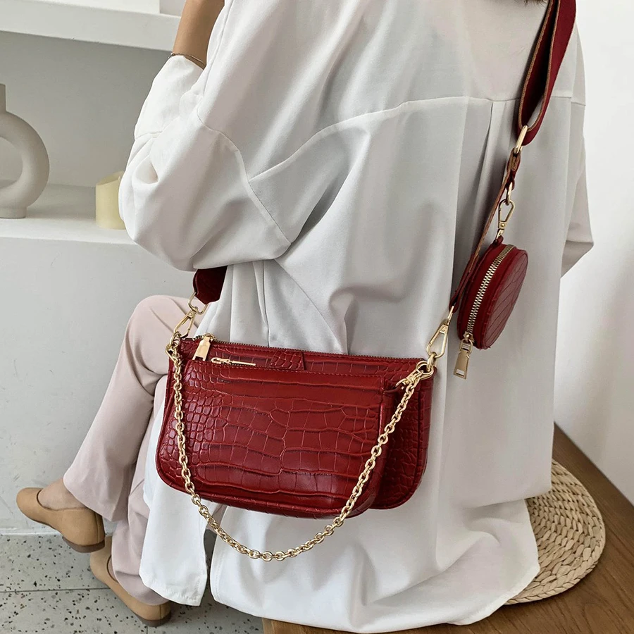 Coin Purse Phone-Bag Crossbody-Bag Three-In-One handbag Alligator-Pattern Female Quality