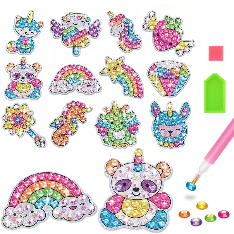 Kids Diamond Painting Stickers Kit 12Pcs DIY Arts Cartoon Animal by Numbers Children Toys Gift | Дом и сад
