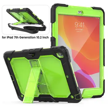 

Case For IPad 10.2 inch 2019 7th Generation Kids Heavy Duty Shoulder Strap Shockproof Tablet Protective Stand Cover Coque+pen