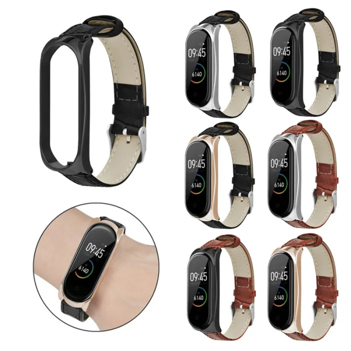 Кожаный ремешок браслет ремешок с металлическим чехлом для Xiaomi Mi Band 4 LHB99