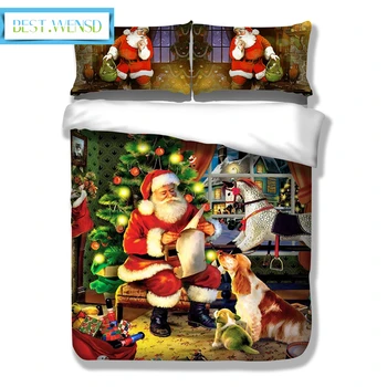 

BEST.WENSD Bedding set king size Christmas Santa Claus Bedding single ,double size New Year's Gifts Santa Claus Duvet cover sets