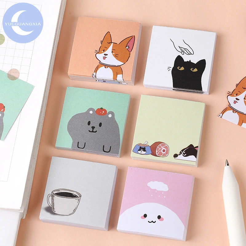 

YueGuangXia 6Designs Fox Animal Memo Plan Pocket Notepad Black Cat Sticky Notes Creative Self-Stick Notes Memo Pads 50pcs/pad