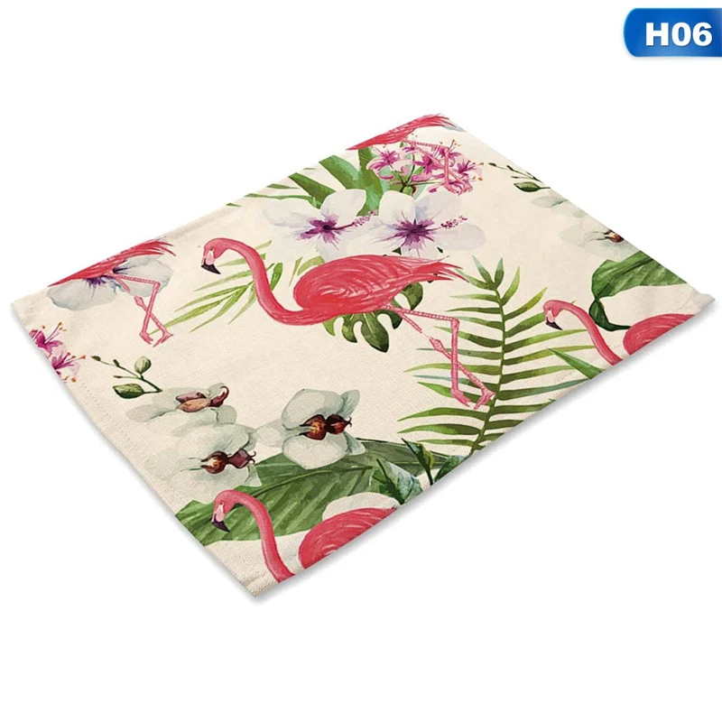 New Flamingo Pattern Cotton And Linen Mat Plant Print Tableware Mat For Wedding Placemat Kitchen Decoration Catering Accessories - Цвет: 6