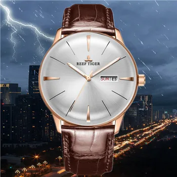 

2019 reef tiger/RT Watches Simple For Men Leather Strap Automatic Luxury Brand Waterproof Watch Clock Relogio Masculino RGA8238