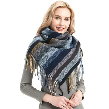 

Tonglu factory direct sales European and American style men's full polyester autumn and winter new striped bristle fringe square