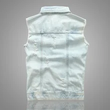 Модный мужской джинсовый жилет на весну, лето и осень приталенный джинсовый жилет в Корейском стиле с дырками, жилет без рукавов, куртка