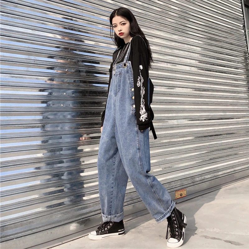 2020 New loose Jean Jumpsuit Women Plus Size Wide Leg Denim Overalls bib Cowboy Pants denim Tooling Suspender harem pants KZ115 2020 New loose Jean Jumpsuit Women Plus Size Wide Leg Denim Overalls bib Cowboy Pants denim Tooling Suspender harem pants KZ115