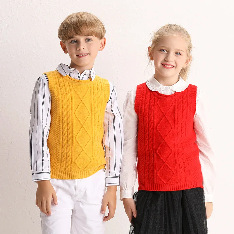 

New Style BOY'S Girls Cashmere Wool Vest Baby Cashmere Sweater Crew Neck Waistcoat Waistcoat Children Warm Pullover Knitting Shi