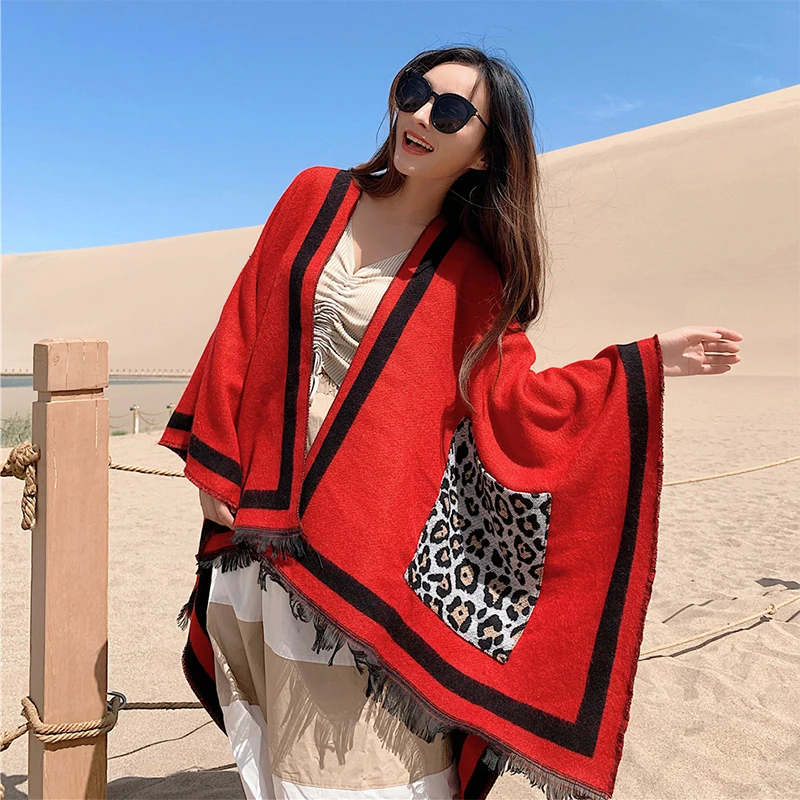 autumn winter new arrival fashion Fame style big shawl thick warm comfortable outdoor holiday lovely holiday pocket tassel scarf