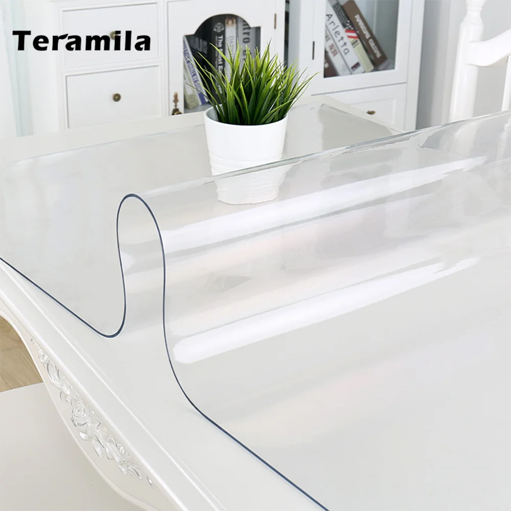 Teramila PVC Transparent Table Cloth Waterproof Oilproof Tablecloth 1.0mm/1.5mm Thick Soft Glass Ma