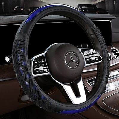 KKYSYELVA Sting-wheel черный кожаный чехол для рулевого колеса автомобиля 38 см крышка рулевого колеса Чехлы для рулевого колеса аксессуары для интерьера - Название цвета: 66