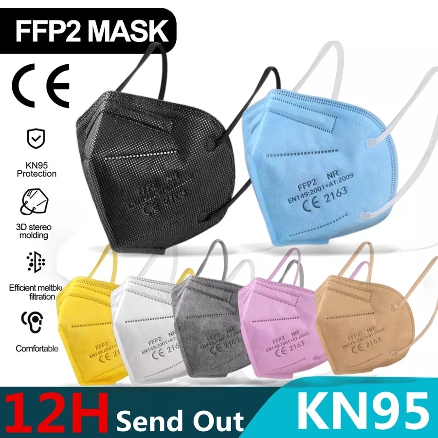 5-200PCS FFP2 Mascarillas CE Mask Black KN95 Mask 5 Layers Face Mask KN95 Filter Respirator Pink Adults KN95 filter ffp2mask