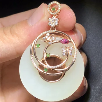 

On Sale Real 925 Steling Silver s925 Myanmer Origin 100% Natural Jade Tourmaline Female's Pendant Necklaces Christmas Gift