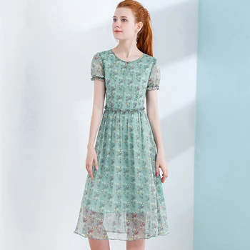 

Only Plus Women Printed Chiffon Dress 2020 Spring Fashion Slim Lace Up Button Open Chest Elegant Patry Dresses