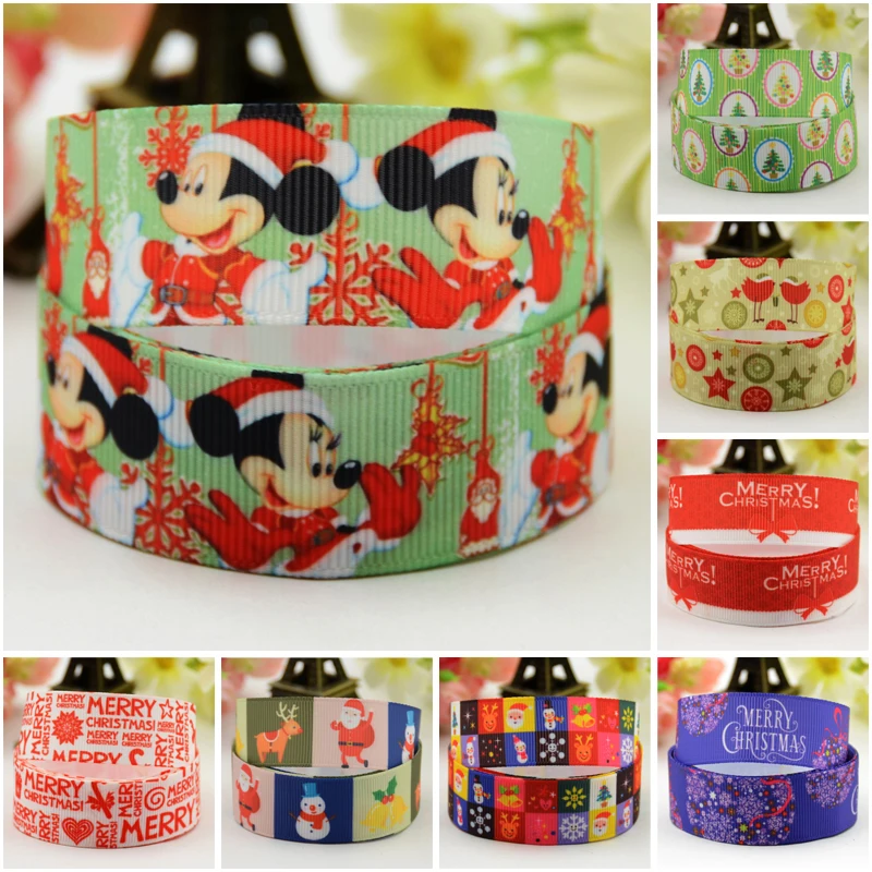 

7/8'' (22mm) Merry Christmas Cartoon Character printed Grosgrain Ribbon party decoration satin ribbons OEM 10 Yards Mul031