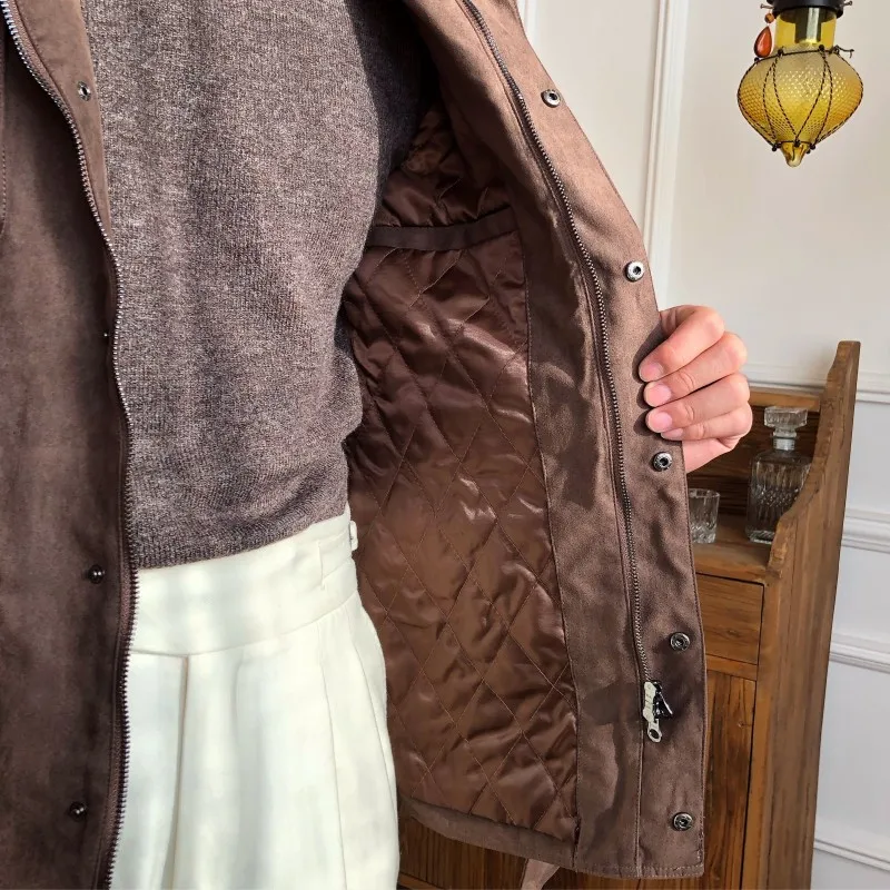 New Fashion Men Faux Suede Leather Hunting Jacket Business