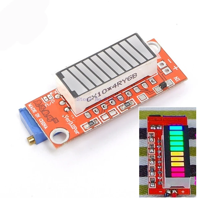 

A7-- 4-color Battery Capacity Indicator Module Colorful Level Tester Indicator 10 LED Display Electricity Meter V3.2 Version