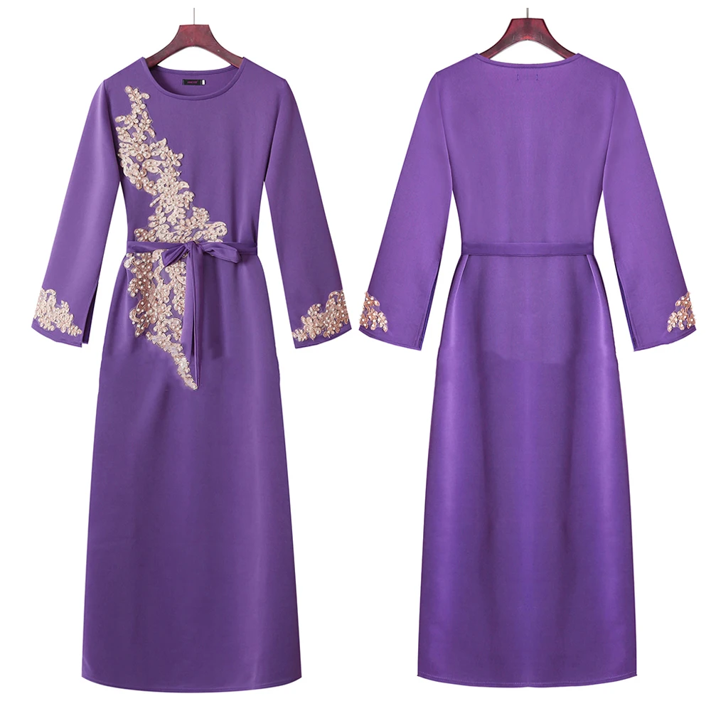 Абая(Бангладеш) Дубайский мусульманский abaya платье для женщин djelaba femme платье хиджаб вечерние платья Турецкая Марокканская кафтан - Цвет: Purple