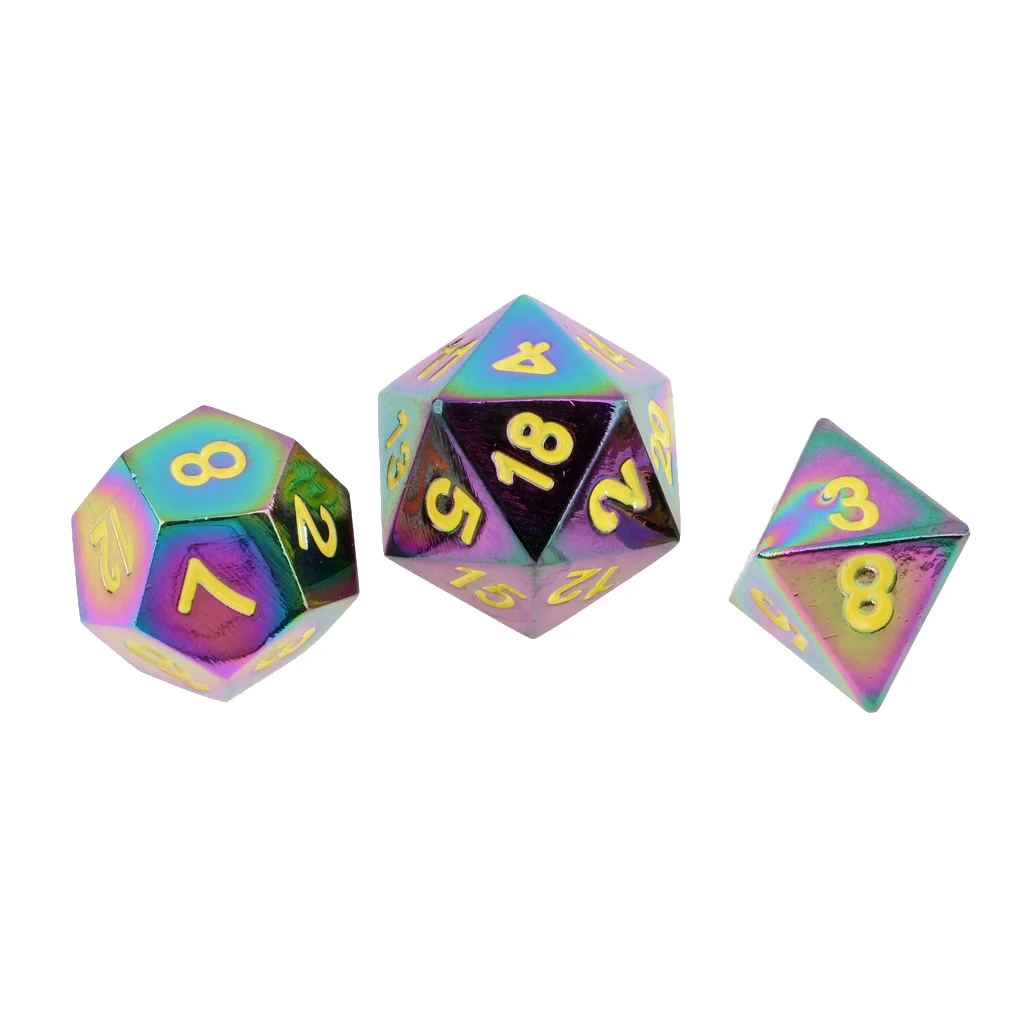 7pcs Rainbow Zinc Alloy Multi-sided D20 D12 D10 D8 D6 D4 Dices for Card Board Party Game Dungeons and Dragons MTG RPG Accessory