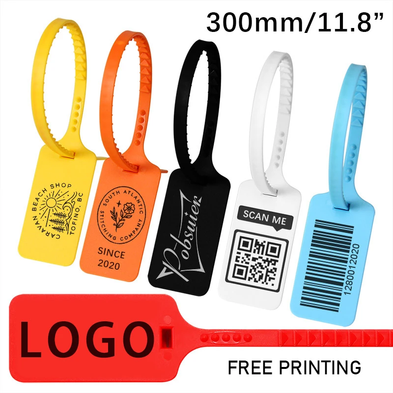 100 Custom Logo Tag Zip Ties Off Labels White Plastic Security Garment  Clothes Shoe Brand Logo Hang Label Tags Seals 300mm/11.8
