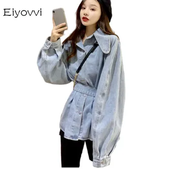 

Denim Jacket Women Belt Harajuku Befree Chaqueta Mujer Bts Riverdale Streetwear Autumn Vintage Fashionable Collar Loose Coat