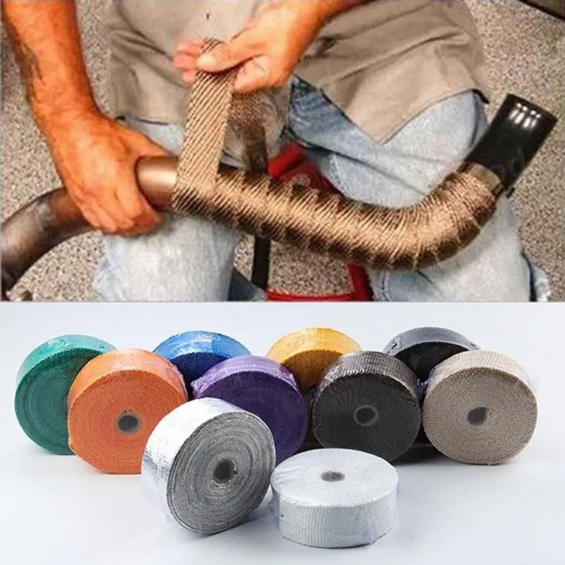 5M Titanium/Black Motorcycle Exhaust Heat Wrap Roll For Fiberglass Shield Tape Stainless Ties Car Accessories | Автомобили и