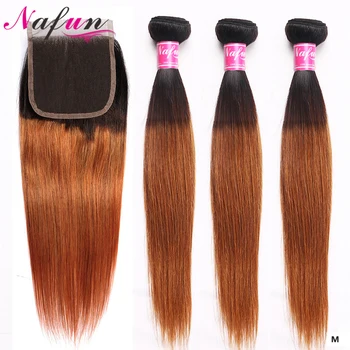 

Ombre Bundles With Closure 1B 30 Straight Human Hair Bundles With Closure 3 Bundles With Closure Remy Hair Brazilian Hair NAFUN