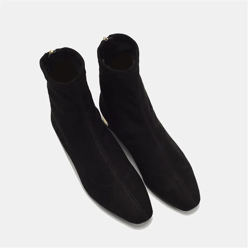 Jady/женские носки из флока с розой; ботильоны на квадратном низком каблуке; Botas Mujer; осенние короткие ботинки; женская обувь на молнии сзади
