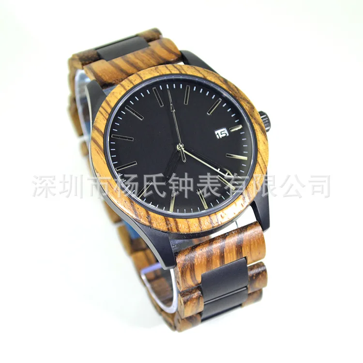 

Processing Customizable Top Grade Men Stainless Steel Wood Table Ebony Non-Mechanical Wrist Watch Business Sports Casual Watch