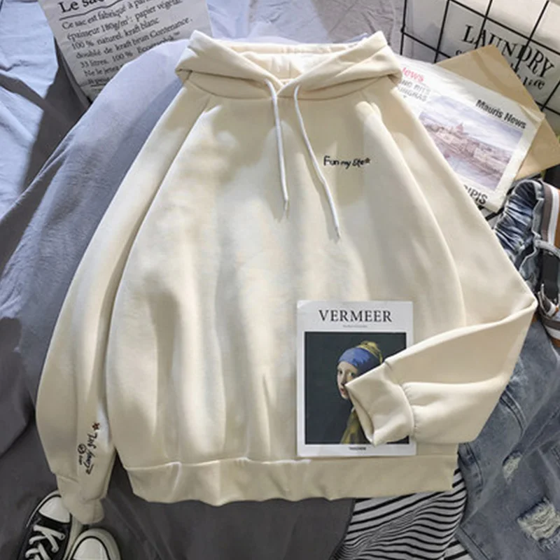 Beige Толстовка Harajuku однотонная Толстовка Женская толстовка с длинным рукавом Свободные женские толстовки уличная повседневная спортивная одежда Маркус куртка - Цвет: Beige
