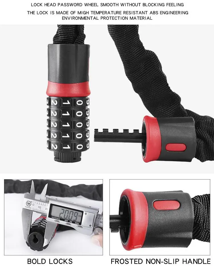 1.2m/1.5m Bicycle Chain Lock Alloy Steel Password Cable Lock On For Motorcycle MTB Mountain Road Bike Anti-theft Security Lock