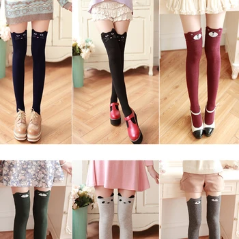 

Cute Cartoon Girl Studends knitting Long Socks Womens' Japanese Sexy Laciness Long Stockings Winter Fall Warm Thigh High Socks