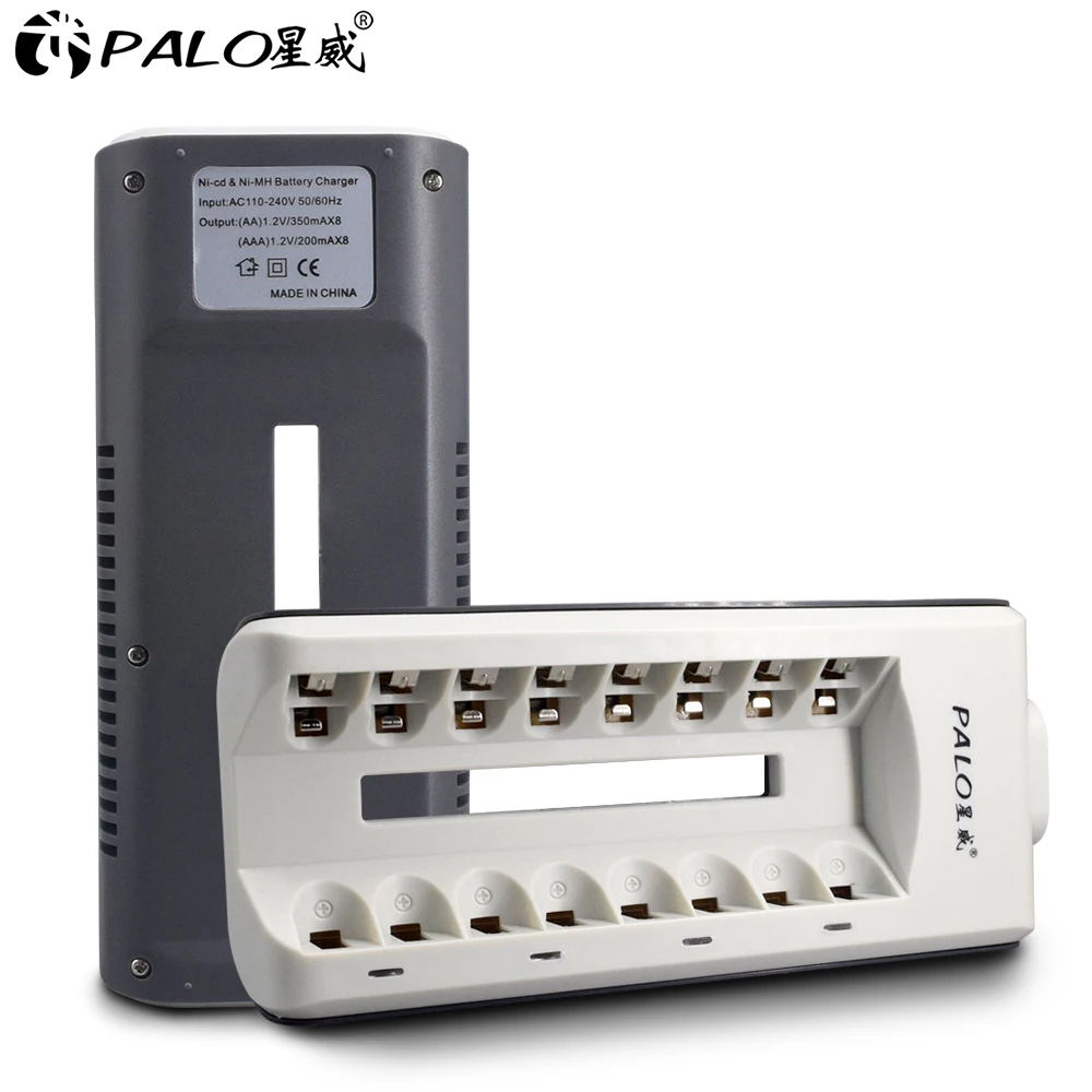 PALO 8 slots LED display smart AA AAA battery charger for AA/AAA nimh nicd battery+12pcs Ni-MH AA rechargeable batteries 1.2V