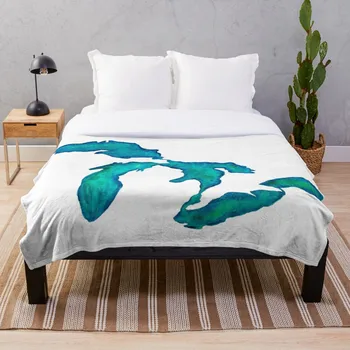 

watercolor Great Lakes Blanket Wool Flannel Plush Blanket Bedspread For office Sherpa Blanket Couch Quilt Cover Travel