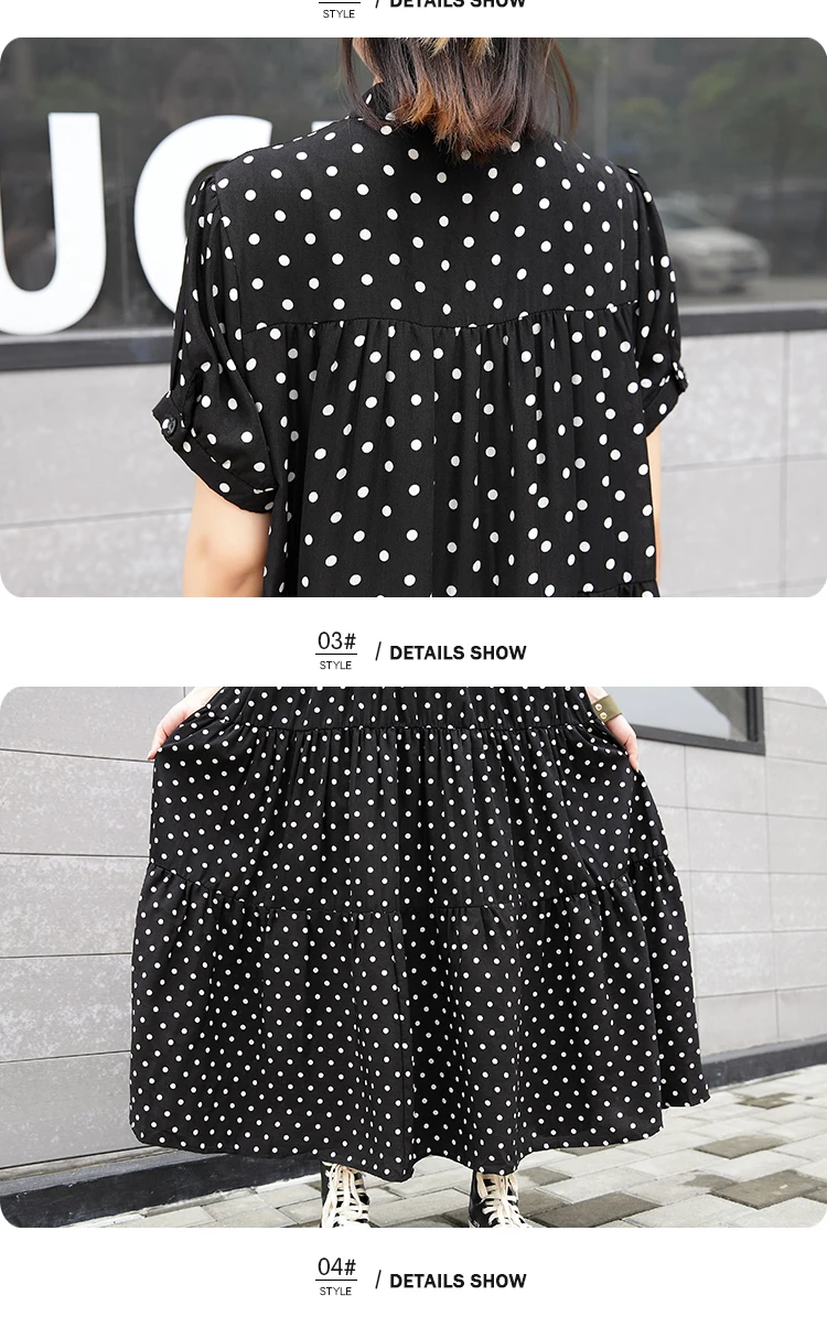 Pokla Dot Dresses For Women Short Sleeve Oversized Ankle Length Dress Female Casual Fashion Clothes Summer AE564