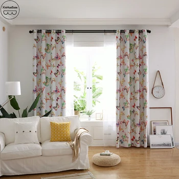 

XinHuaEase Butterfly Print Curtain Modern Blackout Curtains for Living Room Bedroom Window Sheer Cortina in the Nursery Finished