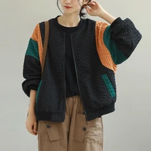 

Women Casual Jackets New Arrival 2021 Autumn Korean Style Vintage Patchwork Color Loose Female Long Sleeve Outerwear Coats