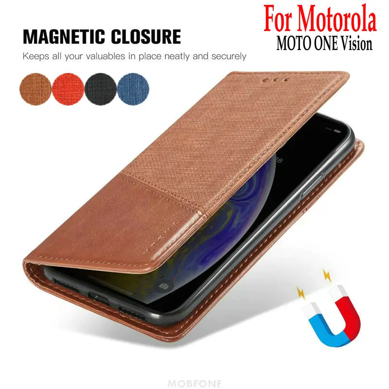 

Retro Skin For Motorola MOTO ONE Vision Flip Auto Magnetic Closed Stand Wallet Book Cover MOTO ONE Vision Vintage Book Capa Case