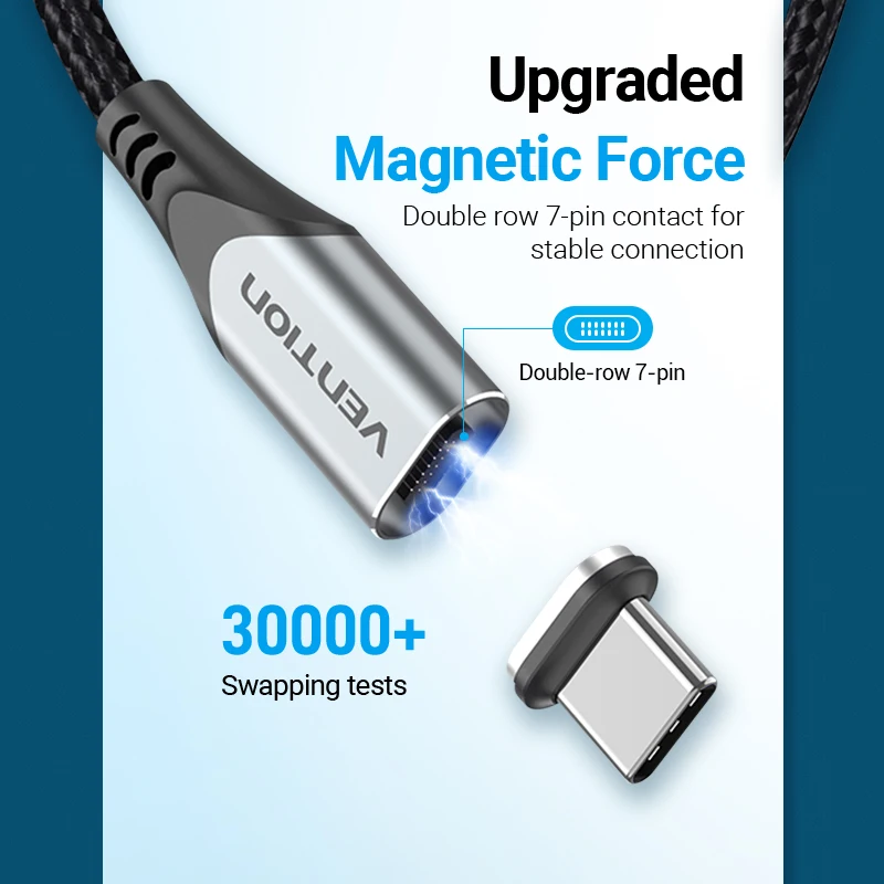 Vention Magnetic Fast Charging Cable - 3A Micro USB & Type C Charger